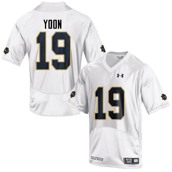 Men's NCAA Notre Dame Fighting Irish #19 Justin Yoon Stitched College Under Armour Authentic White Football Jersey QC10U66YR